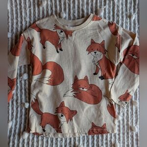Zara Kids Long Sleeve Fox Print Shirt - Cream and Brown-size 4-5T